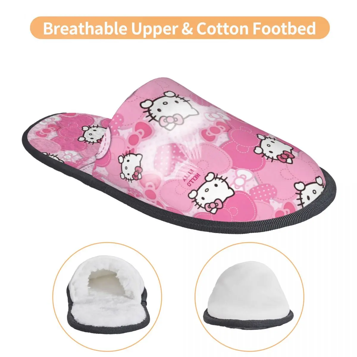 شباشب منزلية شتوية كرتونية من Hello Kitty باللون الوردي لغرفة النوم، شباشب ناعمة من إسفنج الذاكرة مضادة للانزلاق #3