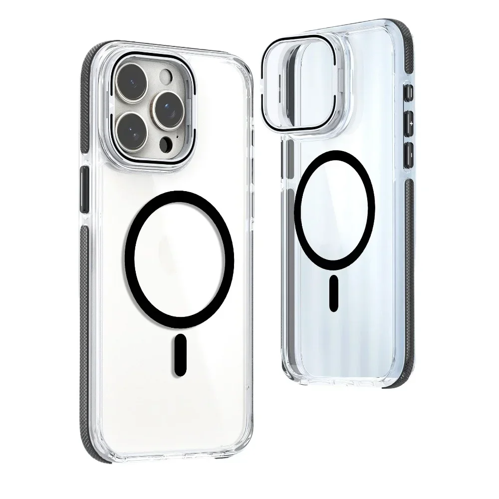 

Colorful Transparent Lens Holder Phone Case for Magsafe IPhone 11 12 13 14 15 16 Pro Max Magnetic Wireless Charge Back Cover