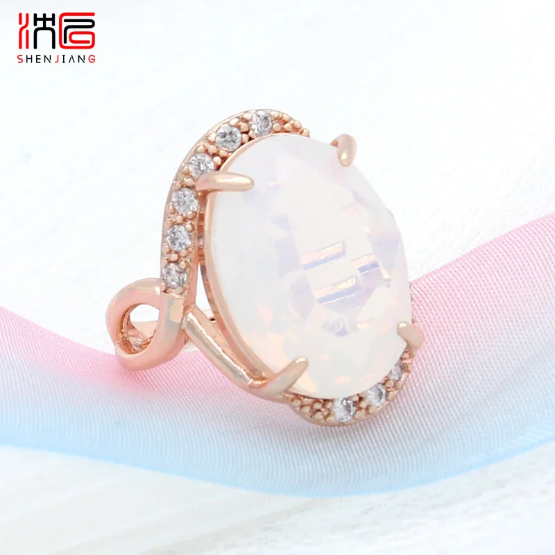 SHENJIANG New Fashion 585 Rose Gold Color Egg Shape Oval  Cubic Zirconia Rings For Women Wedding Party Elegant Trendy Jewelry