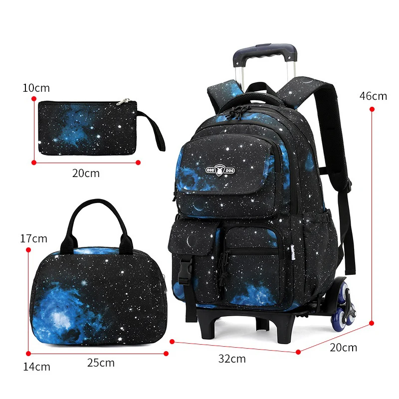 School bag with wheels Students Backpack Trolley Backpacks bags for boys wheeled School Rolling Backpack with Lunch Bag