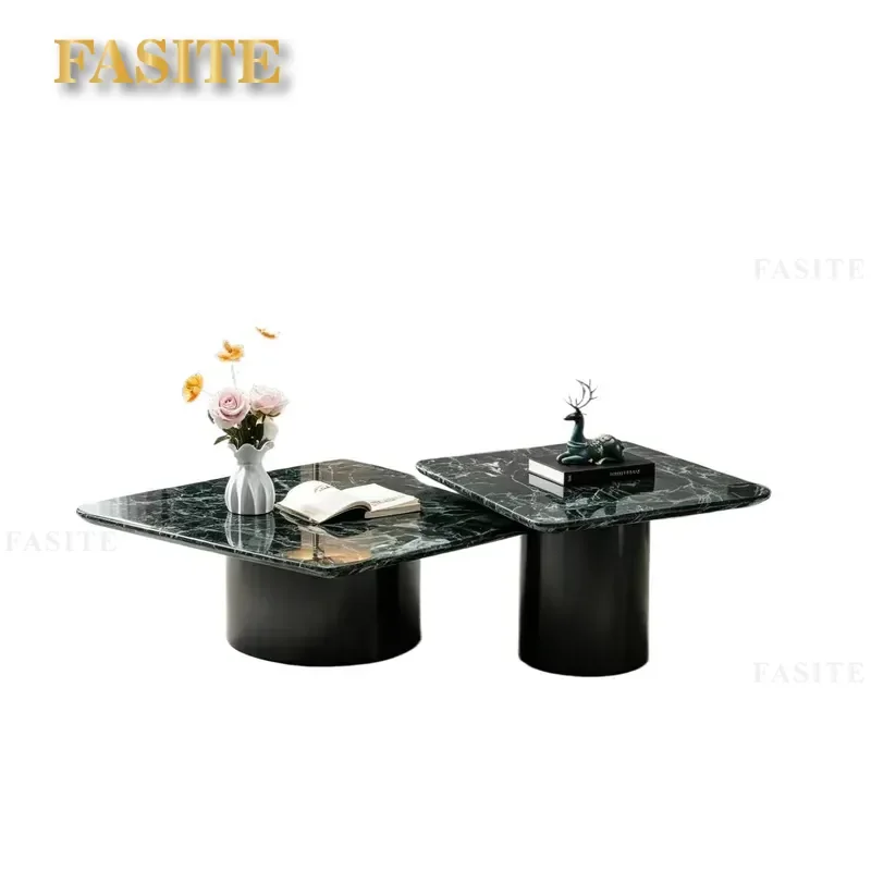 For Living Room Modern Luxury High Low Marble Coffee Table Set Natural Stone Large Green Flower Pattern Designer Furniture