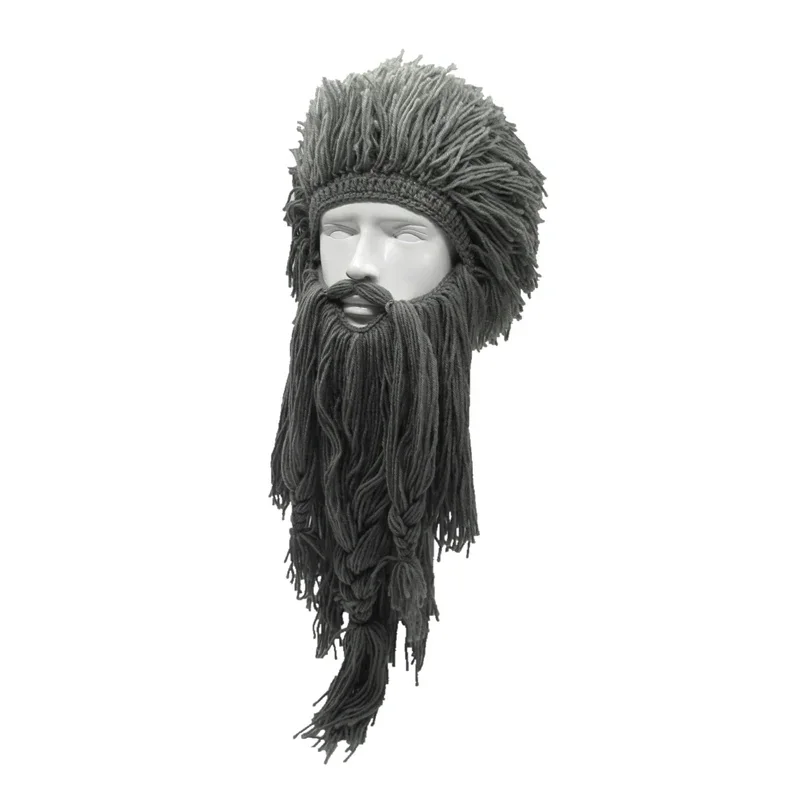 Unisex Crazy Wig Long Beard Personality Beanies Cool Hats Handmade Winter Cosplay Gifts Funny Halloween Xmas Costumes Caps