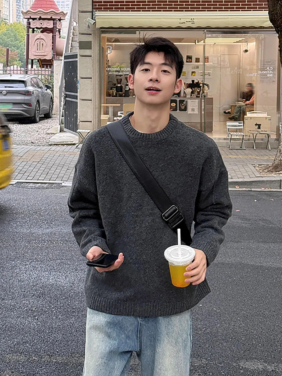 

Deep ey round Ne Knitwear Soft Camere Base Layer irt for Men Winter Korean Sle Cleanfit Warm Long Sve T-irt