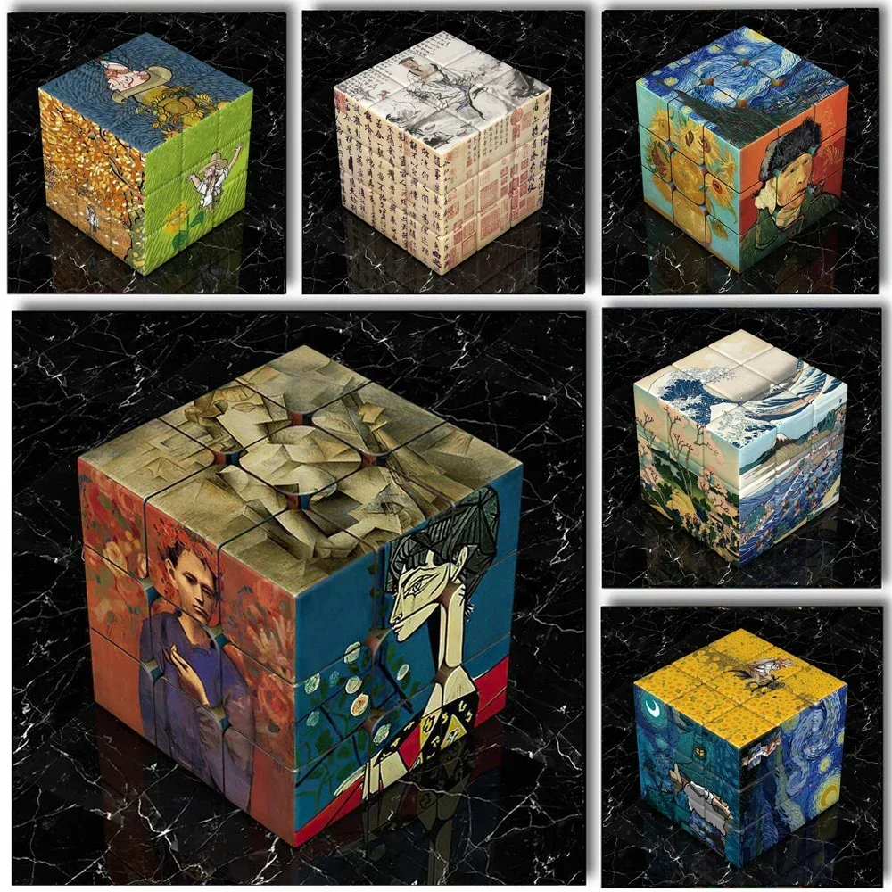 Famous Artist Van Gogh Da Vinci Wall Art Poster Abstract Rubik's Cube Print Canvas Painting Starry Night Oil Pictures Room Decor