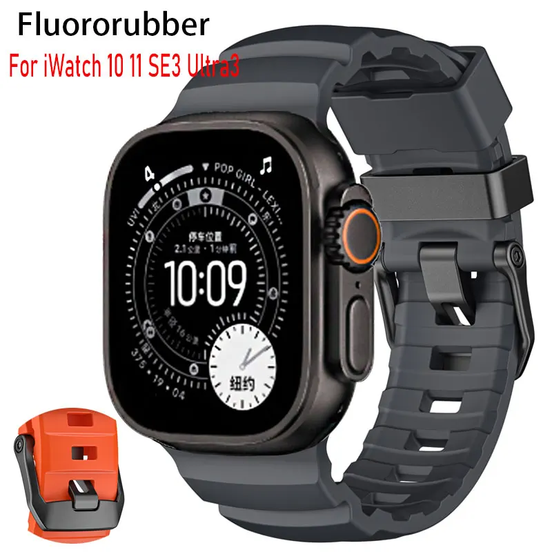 Cinturino in gomma fluorurata per Apple Watch Ultra 3 2 1 49mm SE3 44mm Bracciale per Iwatch 10 11 46mm 9 8 7 6 44mm 45mm cinturino in gomma