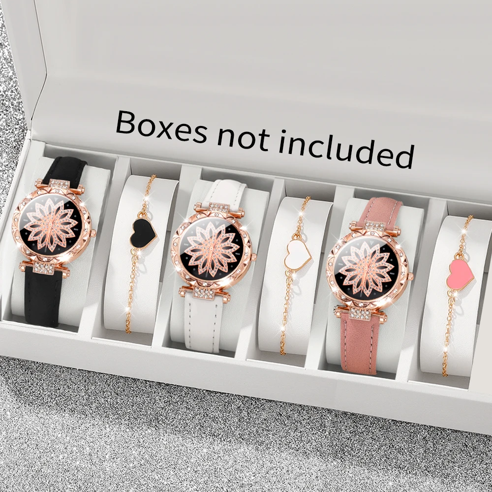 6pcs Ladies' Watches, Ladies' Fashionable and Elegant Watches, Quartz Watches, Heart Bracelets, One for Each Friend