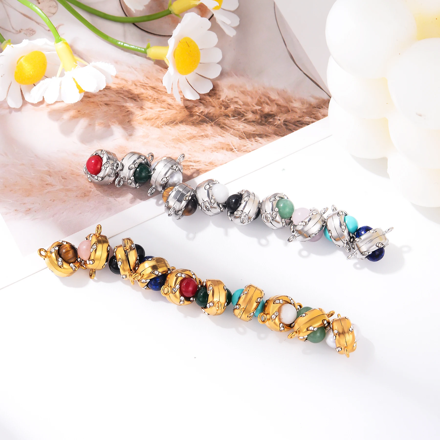 2 Sets/Lot 9mm*14mm Edelstahl Naturstein Magnetverschluss Perlen für handgefertigte DIY Armband Schmuckherstellung Zubehör – Detail 6