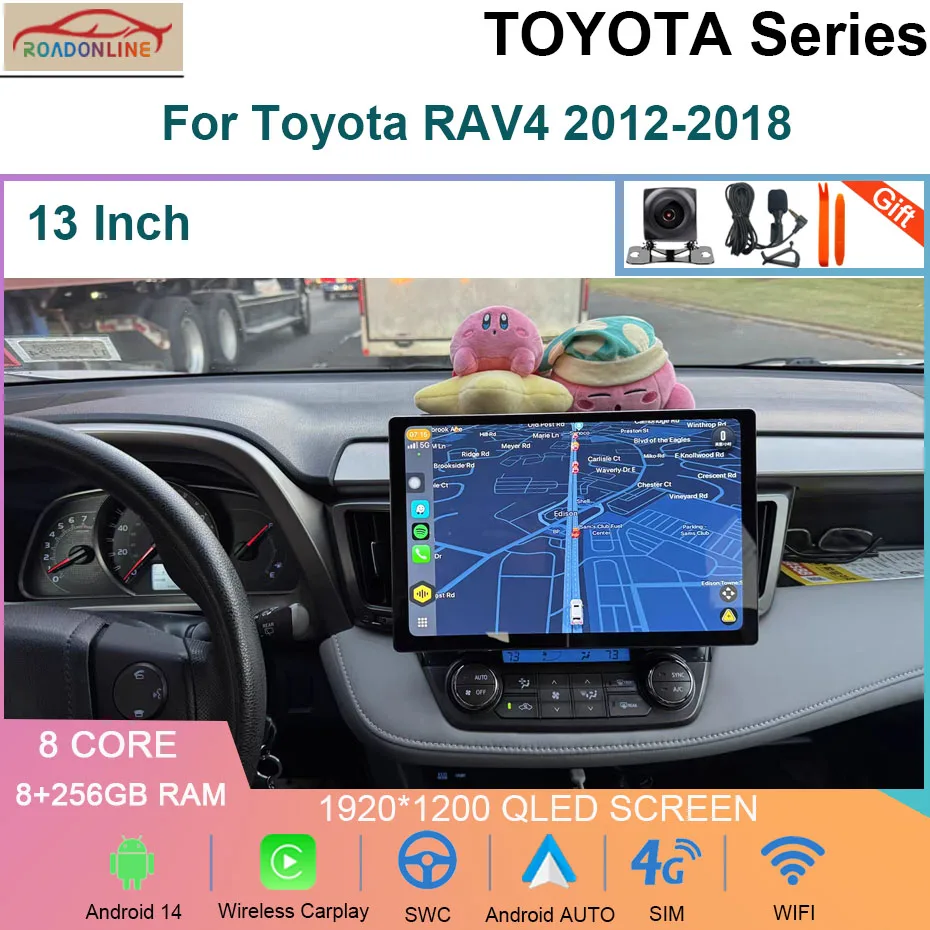 

13 Inch Android 14 8+256GB Octa Core Car Radio For Toyota RAV4 2012-2018 Multimedia Player 4G Carplay GPS Stereo Headunit