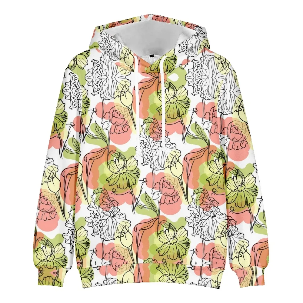 Men's creativitypattern colorful hand drawn flowers hoodie 3D cool digital printing sweatshirt jacket casual factory wholesale