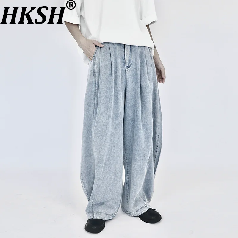 

HKSH весна осень новые женские нишевые драпированные модные хлопковые джинсы Ямамото шикарные повседневные прямые брюки Ins Y2K HK12650