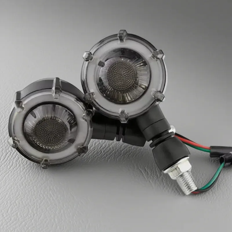 Universal Motorcycle LED Circle Turn Signals Front Rear Running Brake Light Blinkers Retro Switchback