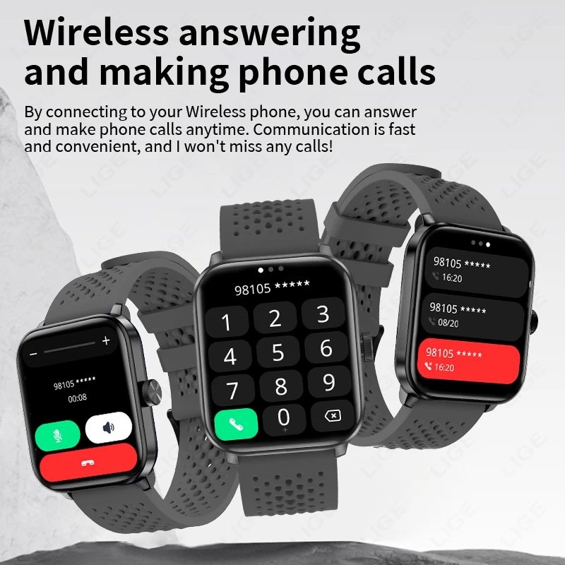 LIGE Новые GPS-часы для мужчин с отслеживанием движения, большим экраном 1,83 дюйма, Bluetooth-вызовом, монитором сердечного ритма, водонепроницаемые смарт-часы IP68