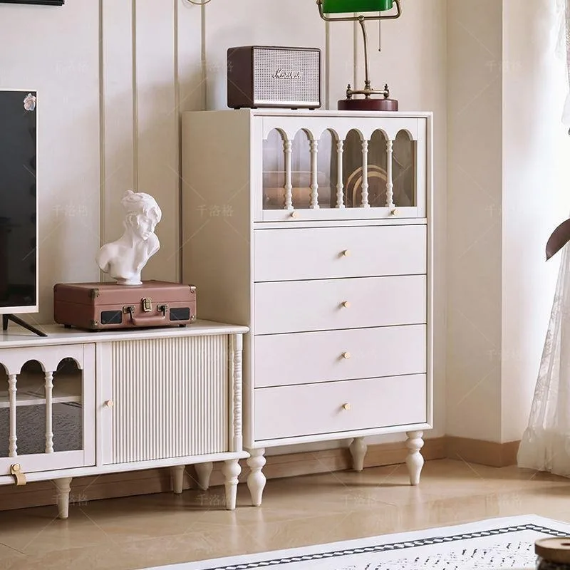 Cream wind solid wood chest, bedroom storage cabinet