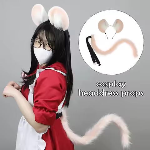 Lolita Simulation Animal Ear Headband Realistic Furry Anime Beast Ear Hair Hoop KC Tail Mouse Ears Headband Cosplay Costume