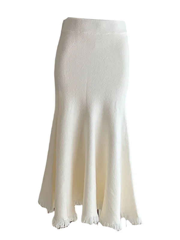 

High Waist Knitted Fi Tail f Body Skirt Sexy A-Line Slimming Tassel Women's Mid-Length Wrap Skirt Autumn Winter New Arrival