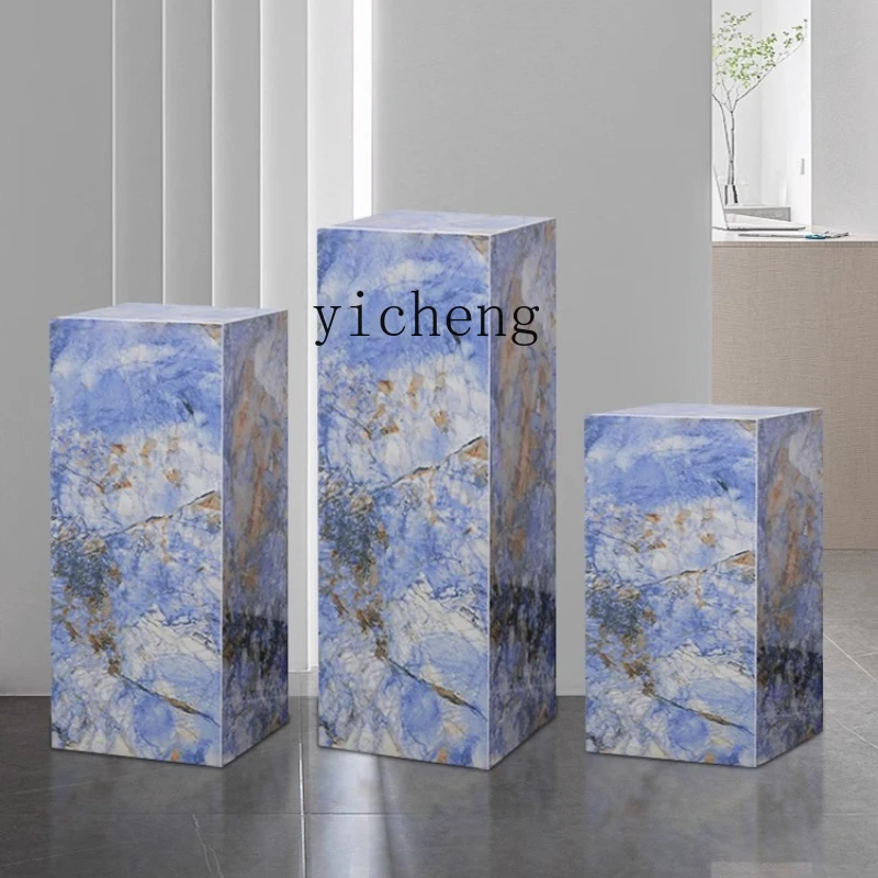 

ZC light luxury marble booth TV cabinet next to floor-to-ceiling flower stand column stone pier
