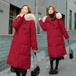 Big Fur Collar Winter Parka Women Down Jacket Thicken Long Coat Fashion Hooded Cotton Padded Outwear Long Female Puffer Overcoat