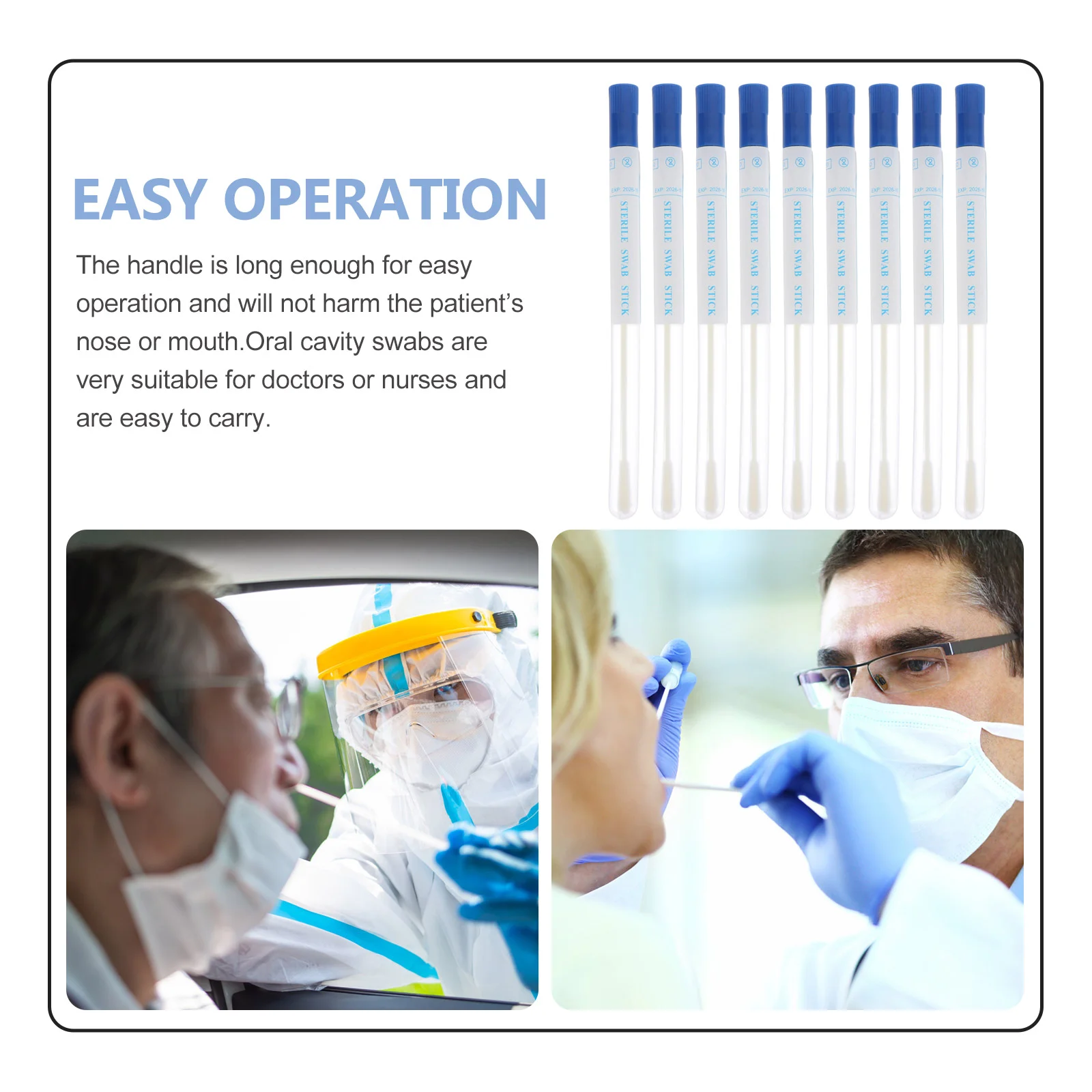 50 ชุด Sampling Swab Multi-Function Pharynx Swabs สะดวกสกรูคอหมวกอุปกรณ์เสริมสีขาวแบบพกพา