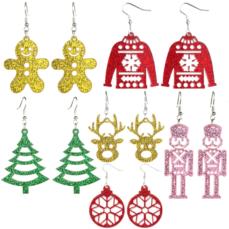 New Christmas Earrings Shiny Hollow Holiday Queue Acrylic Earrings Christmas Sweater Earrings Decorative Gifts