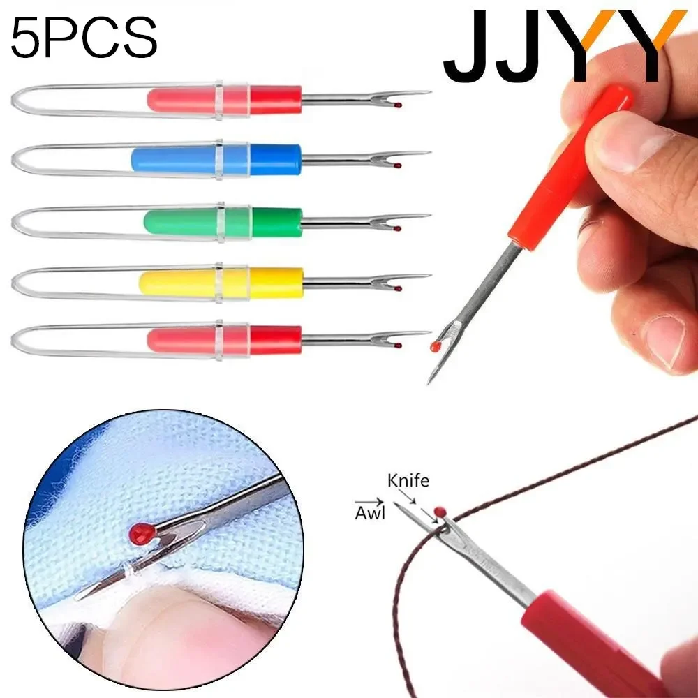 5Pcs Seam Separator Latch Hook Tool - Plastic Handle, Sewing Stitch Thread Unpicker for Tailoring and Crafting, Random Color