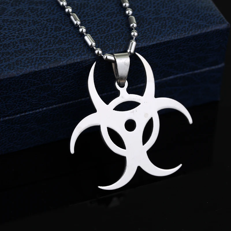 Biochemical Crisis Symbol Stainless Steel Necklace Pendant Silver Color Necklace for Women Men Punk Jewelry