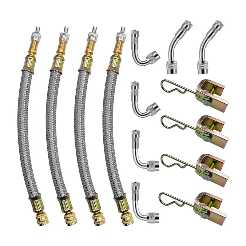 Dual Flexible Stainless Steel Braided Valve Stem Extenders, 4Pcs 7Inch/180Mm Extension Kit For Most Cars Trucks-AT30