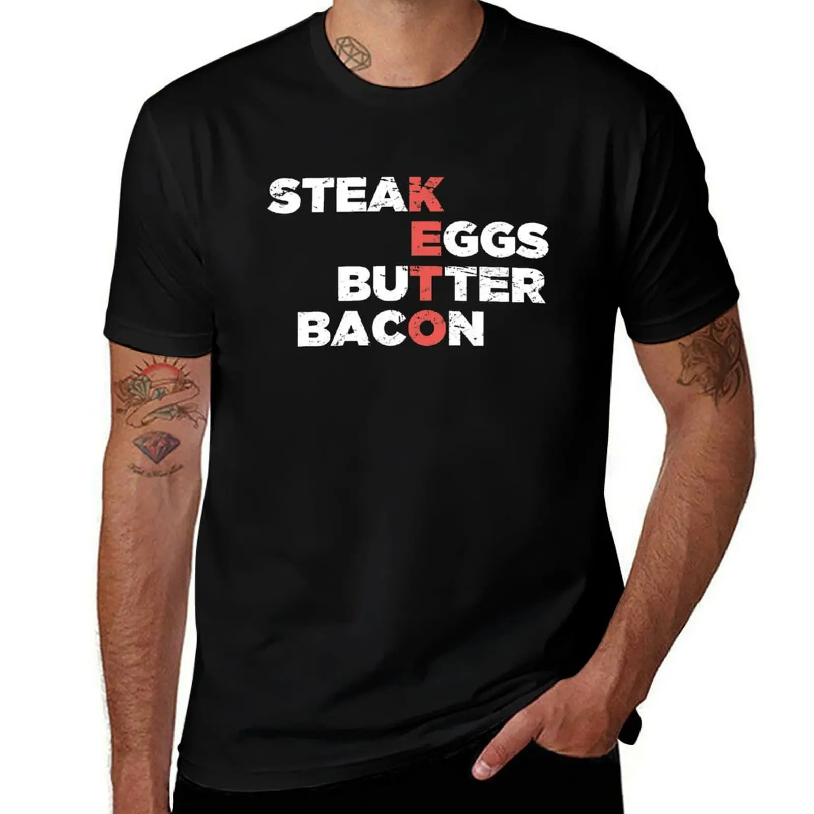 Steak, Eggs, Butter, Bacon Keto Foods T-Shirt custom shirt anime figures cotton graphic tees mens graphic t-shirts