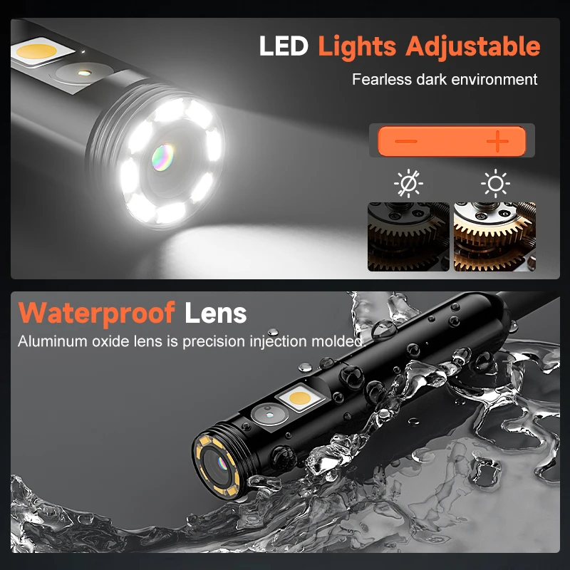 Autofocus 8mm Borescope Camera 1920P WiFi Industrial Endoscope for iPhone/Android Split Design IP67 for Inspection Piping Sewer