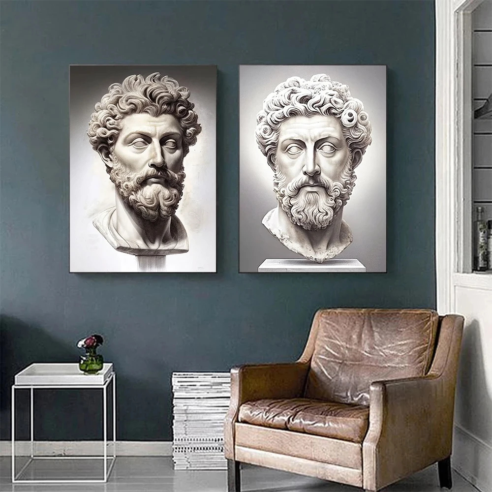 Marcus Aurelius Stoicism Sculpture Posters Philosopher Prints Canvas Painting Wall Art Pictures Ideal for Living Room Home Decor