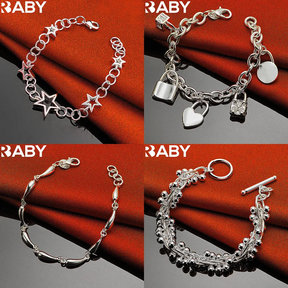 

URBABY 925 Sterling Silver Bracelet For Women Men Fashion Jewelry Charm Grace Noble Wedding Accessories