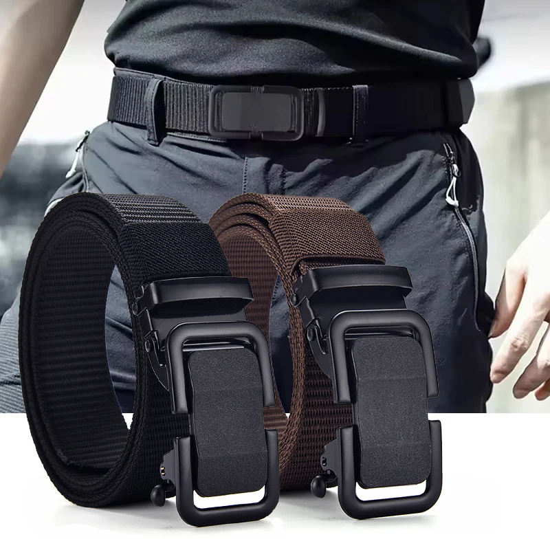 1/2 Stück Zahnloser Automatikgürtel Freizeitgürtel Sportgürtel Herren Gürtel Automatische Metallschnalle Nylon-Gurtband Outdoor-Arbeitsgürtel