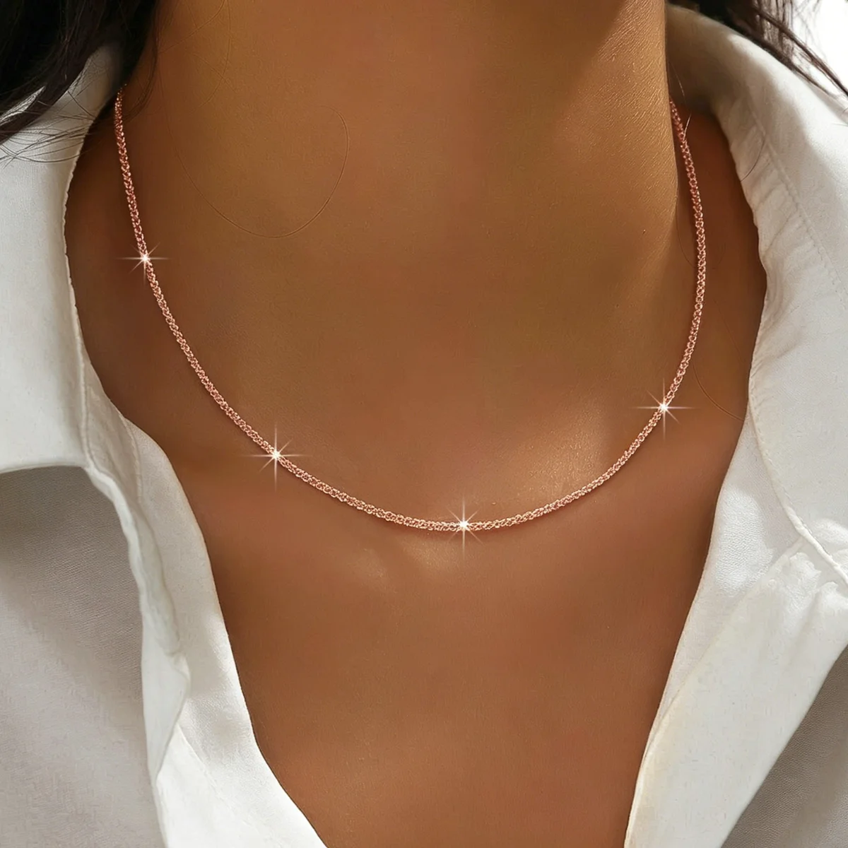 LUXUKISSKIDS Glänzende, solide Ketten, elegante Halsketten für Damen, glitzernde Schlüsselbeinkette, einfacher Hochzeitsschmuck, Halsband, Geschenke