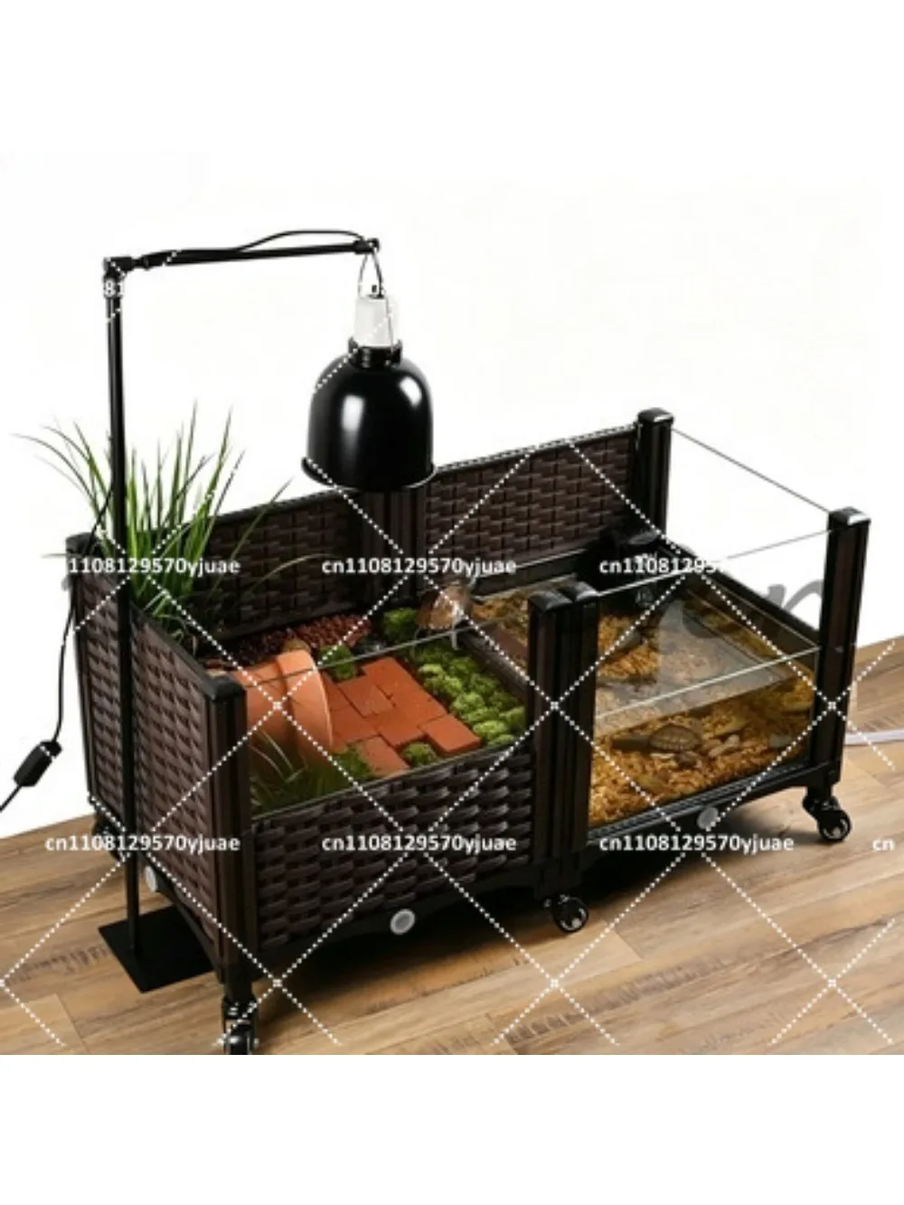 Large Glass Turtle Tank with Sun Platform, Household Landscaping Box for Turtles, Yellow Edge Design