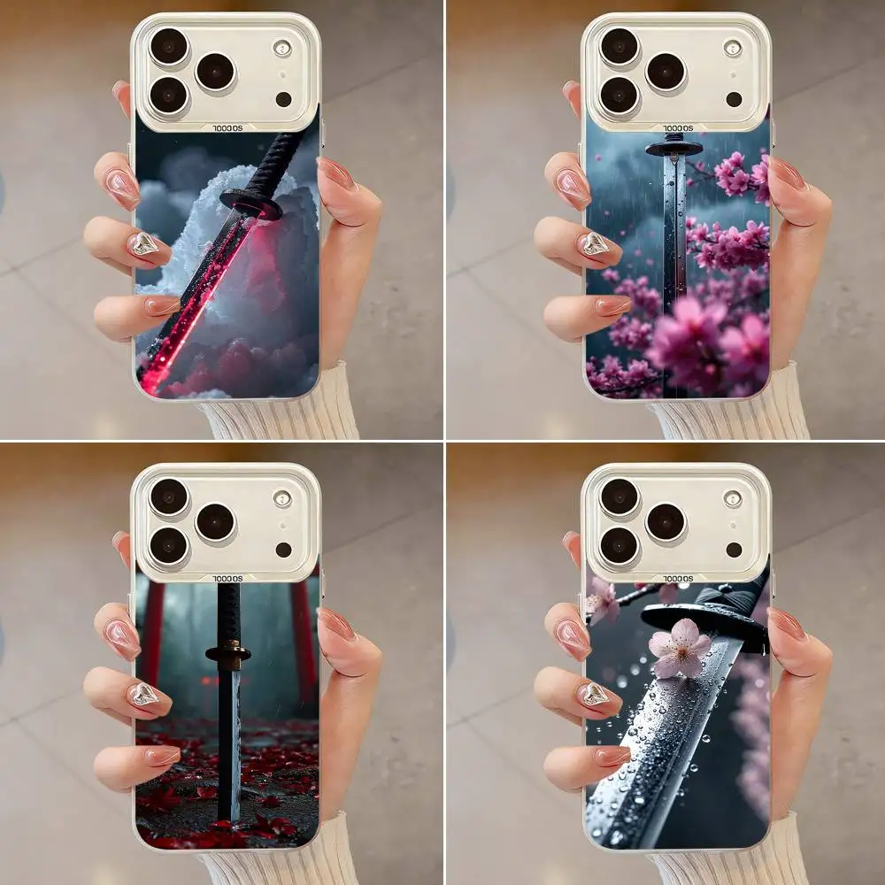 Cool Samurai Sword Phone Case para iPhone 17,16,13,12,X,11,15,14,Pro,Max,Plus,SE4,Air,Mini blanco IMD HD mate