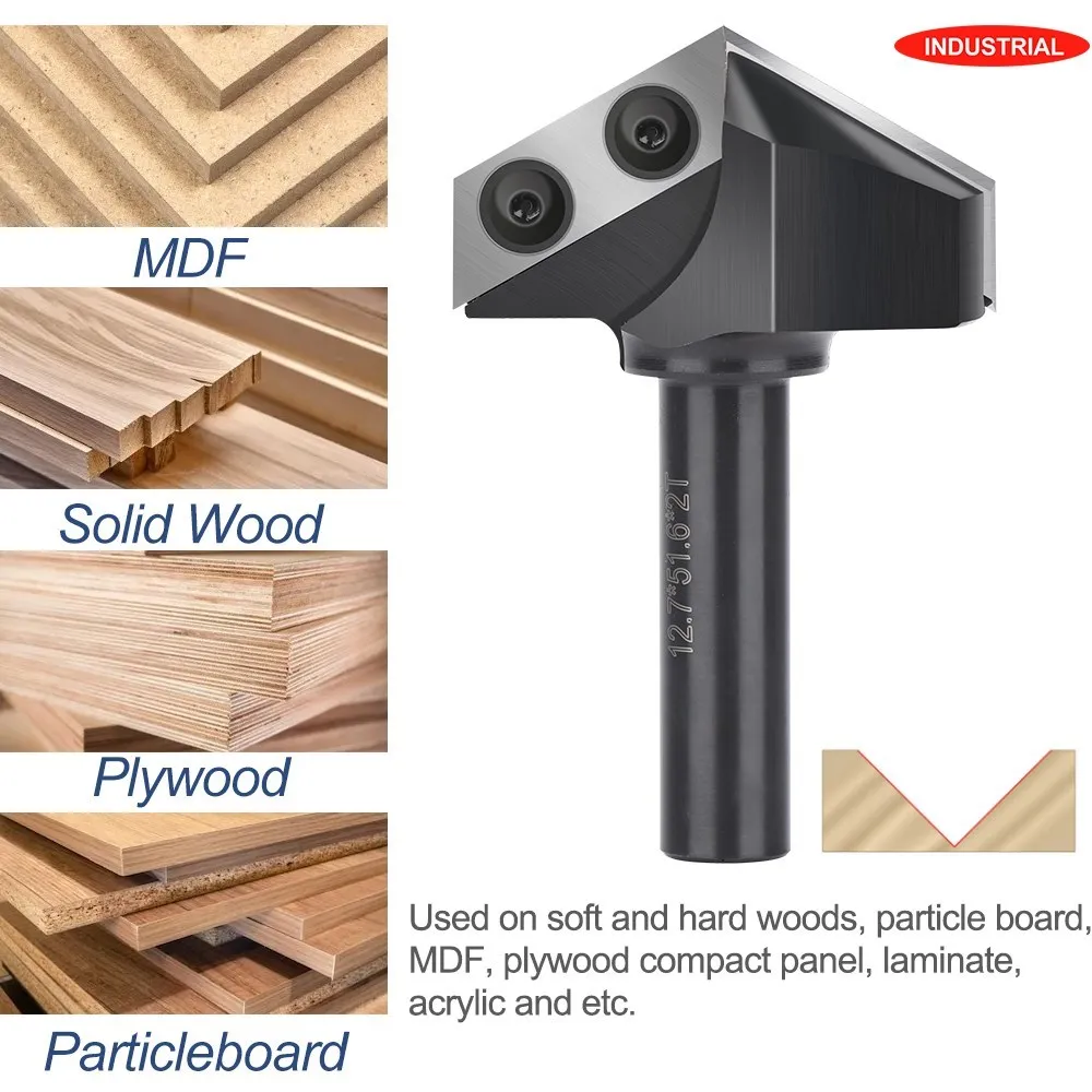 1/2 Shank V-Slot Spoilboard Surfacing Router Bits 90 Degrees Carbide Insert Milling Cutter for Woodworking Tools 