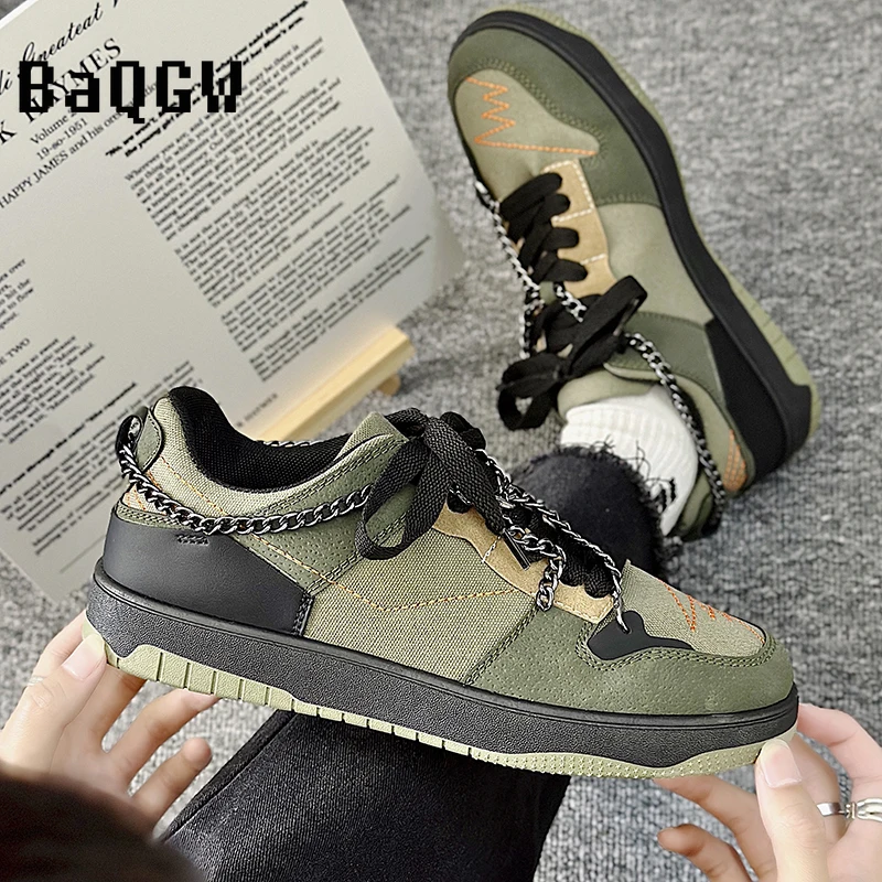 Fashion Chain Patchwork Hip Hop Sneakers Men Canvas Shoes Skateboarding Spring Casual Sport Shoes Platform Men Vulcanized Shoes