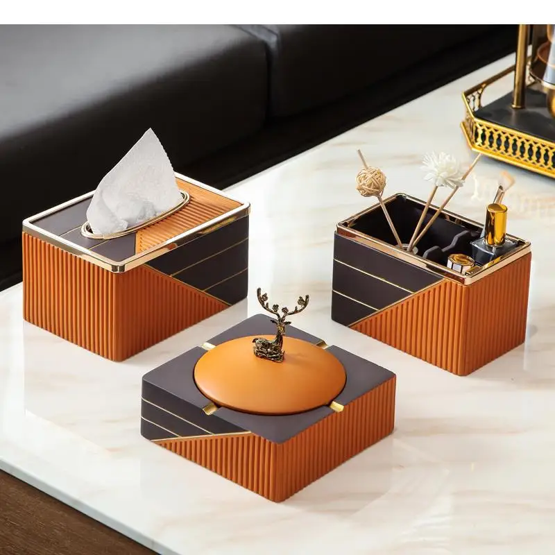 Resin Tissue Box Napkin Paper  Holder Ashtray Cotton Swab Boxes Deer Lid Desktop Storage Organizer Towel