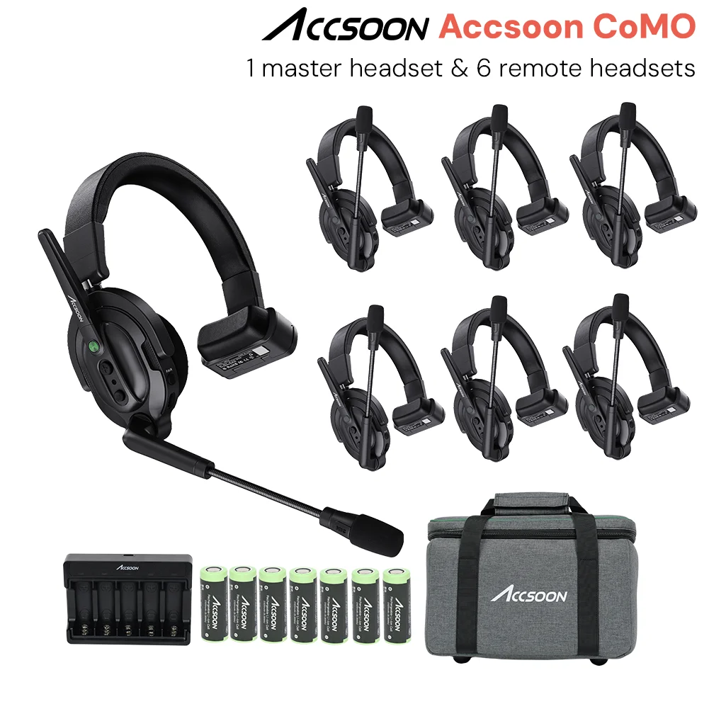 1V6 إجمالي 7 وحدات Accsoon COMO Full-Duplex Single-Ear سماعة رأس لاسلكية لـ Team Voice سماعات رأس صامتة للتصوير