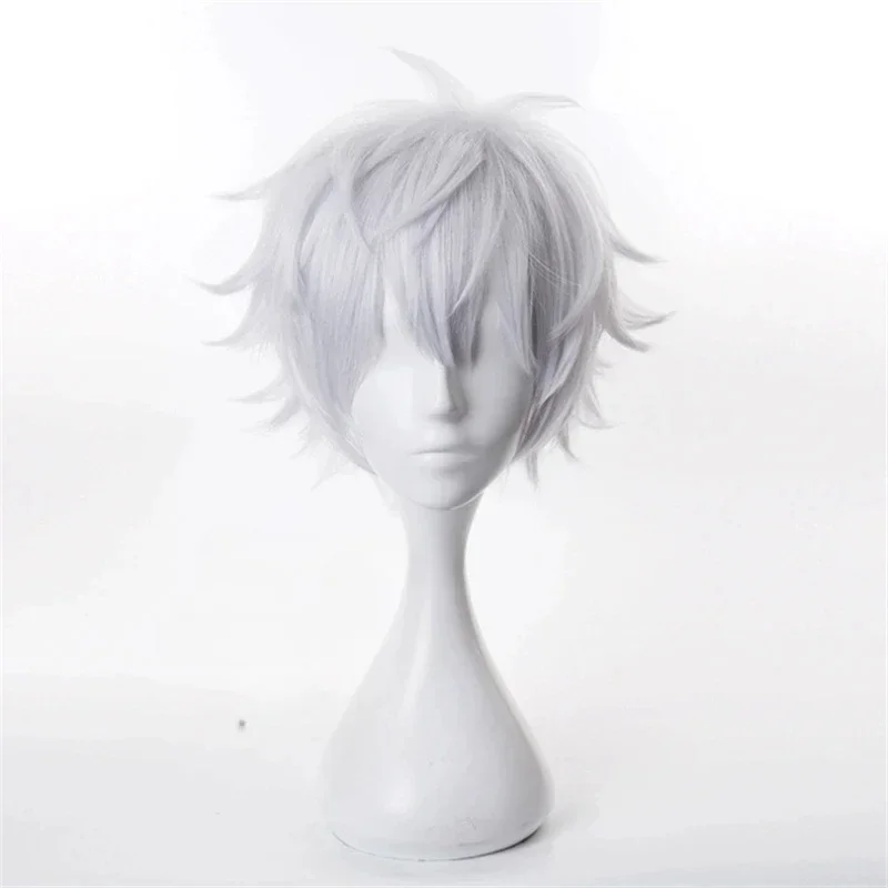 Jujutsu Kaisen Gojo Satoru Cosplay Wig Silver Short Fluffy Layered Heat Resistant Synthetic Hair Wigs Eyepatch Glasses Anime