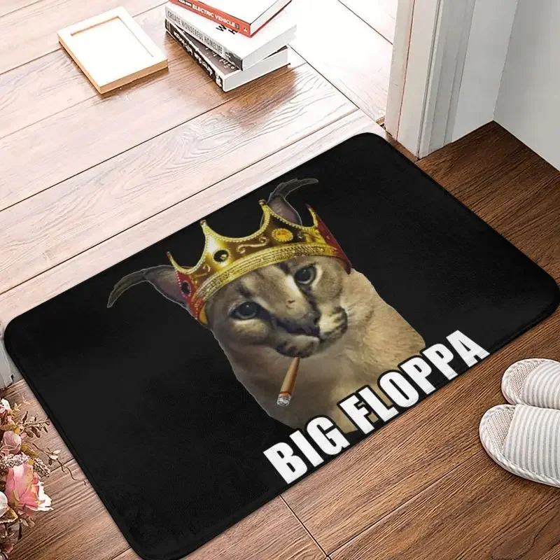 Big Floppa Rapper King Crown Poppa Meme Doormat Anti-Slip Bathroom Kitchen Mat Garden Garage Door Floor Entrance Carpet Rug