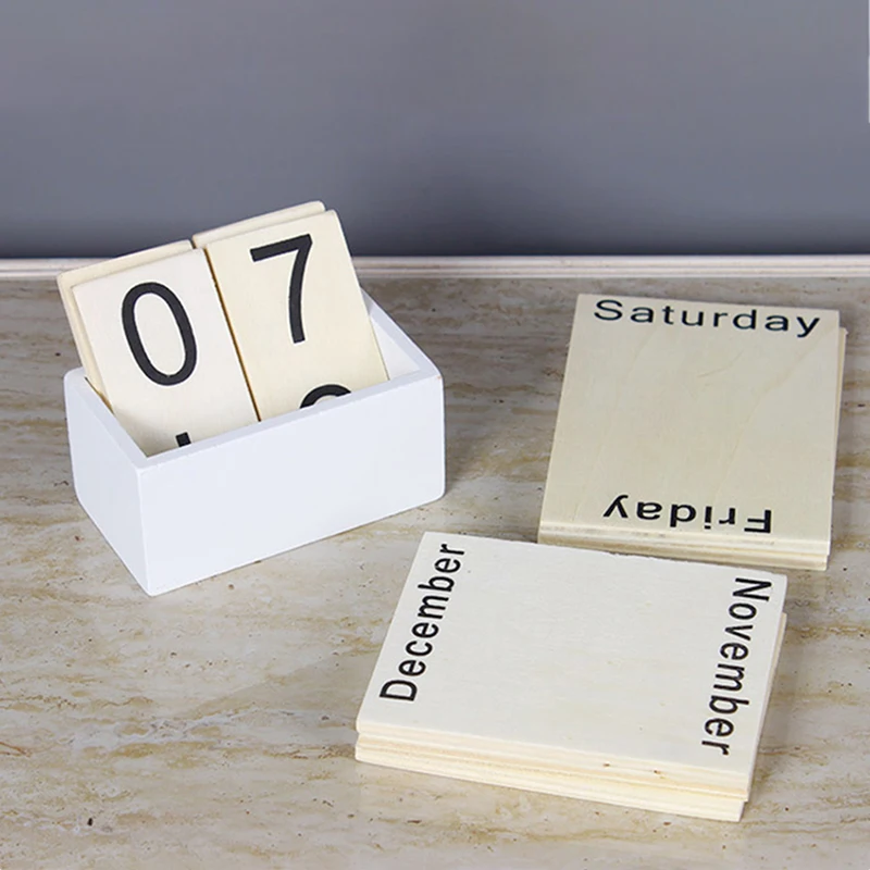 Vintage Wooden Perpetual Calendar Eternal Block Planner Photography Props Month Week Date Display Home Office Desktop Decoration