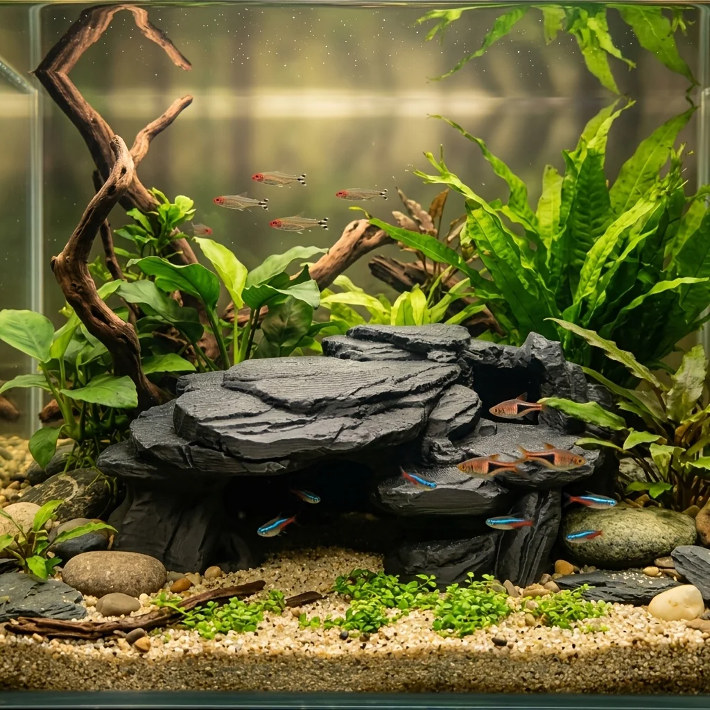 PLA Cave Aquarium Hidden Fish Tank Decoration with Sinking Pool Platform Turtle Shrimp Fish Hidden Rest Evacuation House view 5