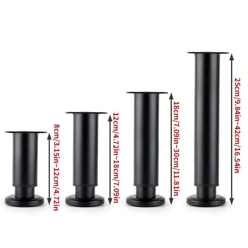 4pcs Adjustable Height Furniture Support Legs, Black Telescopic Table Legs, Used for Tables, Bed Frames, TV Cabinets, Sofas