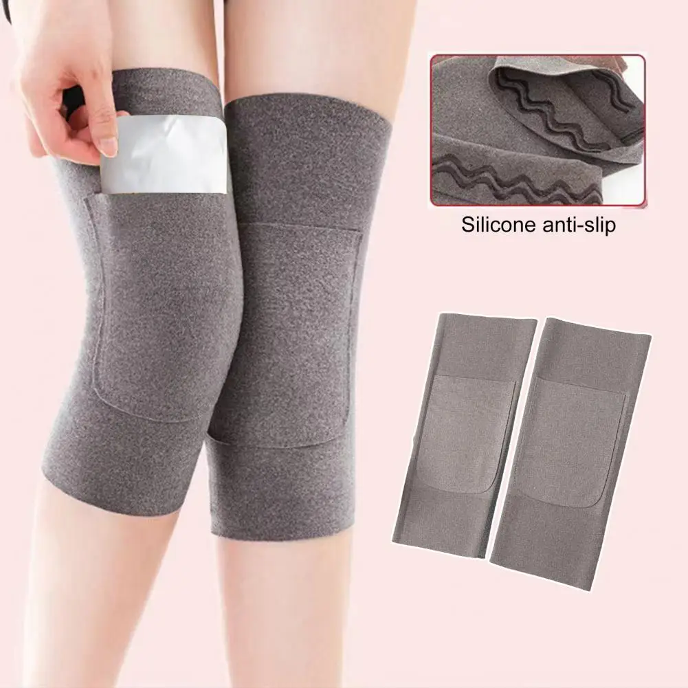 แขนรองเข่าพร้อมกระเป๋าด้านหน้าสําหรับเครื่องอุ่น Anti-SLIP WARM Leggings ความยืดหยุ่นสูงกํามะหยี่เข่ารั้งกีฬา