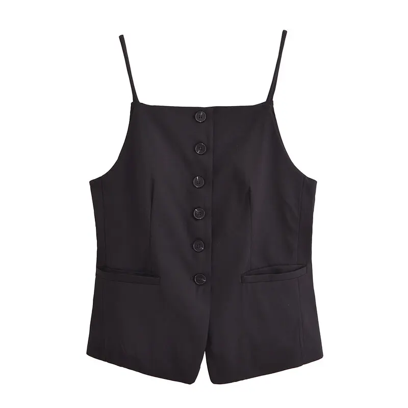 Outono 2024 Colete F Slim Fit Sem Mangas com Gola Quadrada e Alças Moda Estilo Versátil Crimento Regular Outro Mate...