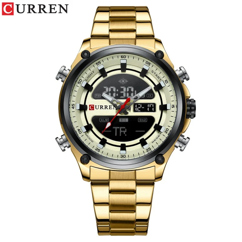 

Curren 8404 Men's Watch Double Inserts Electronic Quartz Watches Sports Steel Belt Watch Men's Watch