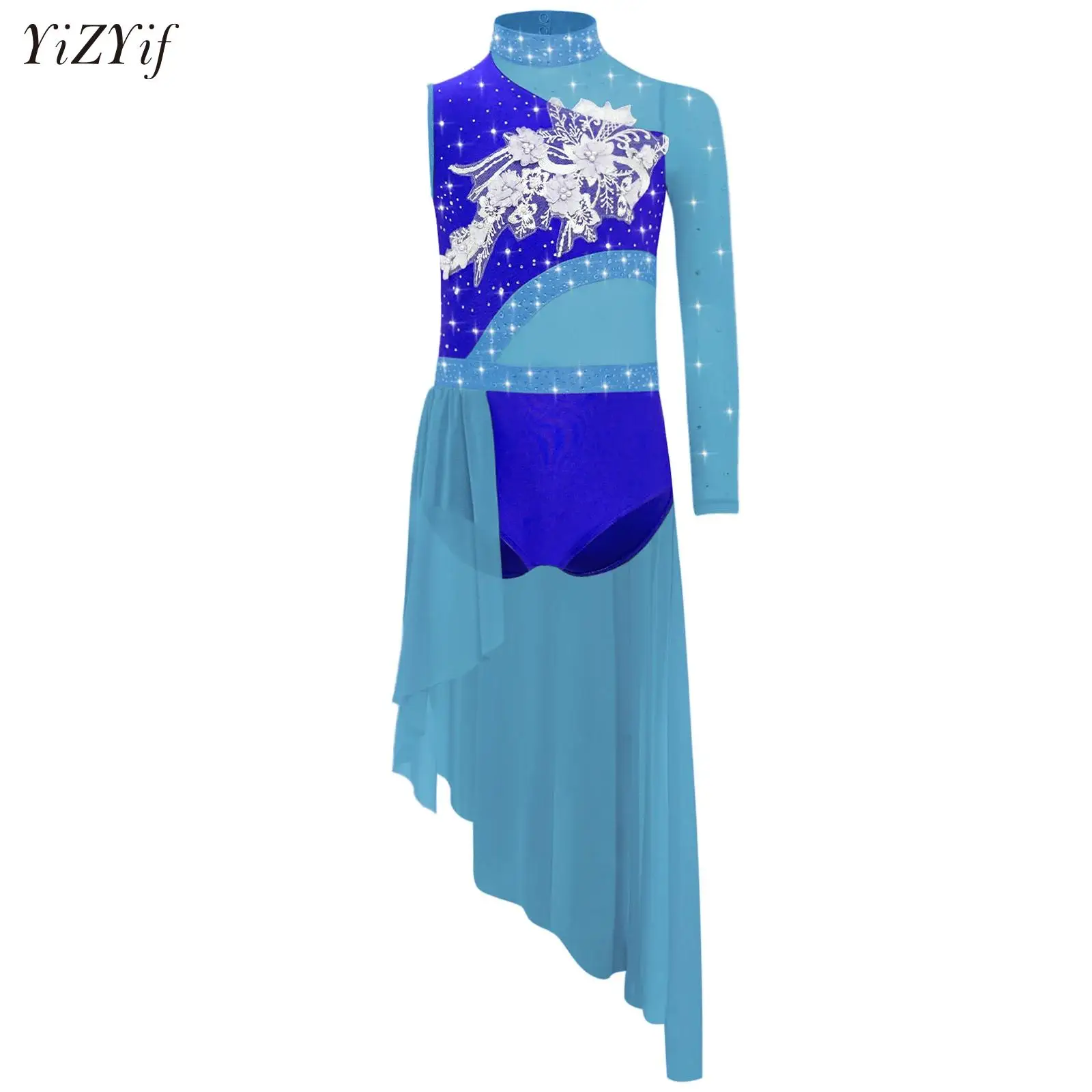 

Girls Dance Clothes Girl Ballet Dress Rhythmic Gymnastics Jersey Flower Applique Mesh Skirted Leotards Dresses Lyrical Dancewear