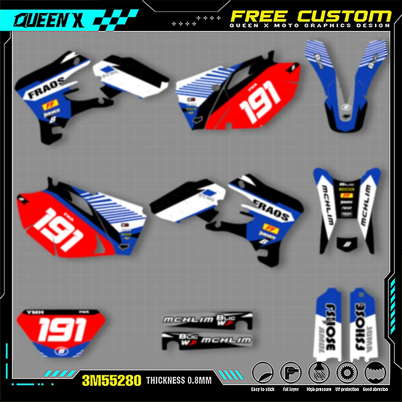 

QUEEN X MOTO Motorcycle Graphics Decals For YAMAHA WRF250 450 2003 2004 2005 2006 Motorcycle Decal Stickers 009