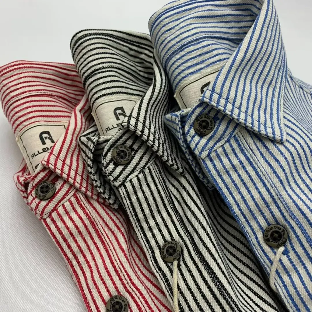 

Японская молодежная рабочая одежда в стиле ретро, модные цвета, полосатая мужская свободная рубашка с длинными рукавами, износостойкое пальто с квадратным воротником