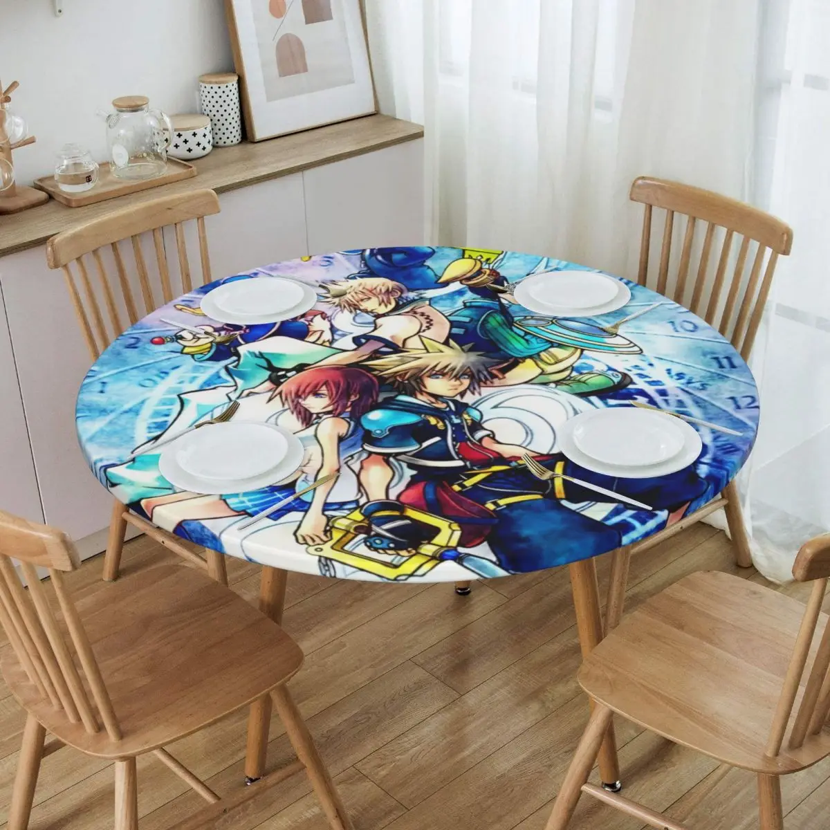 Custom Round Disney Kingdom Hearts Box Art Tablecloth Fit 40